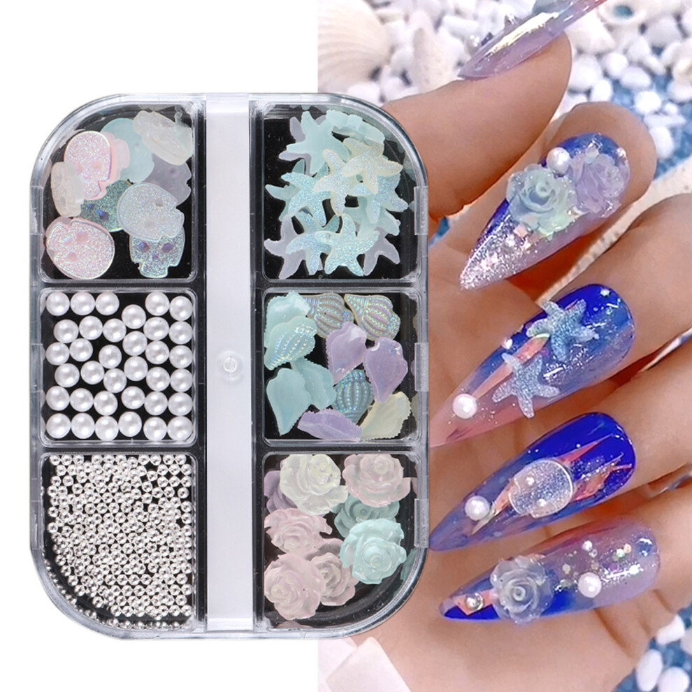 (Multicolor) Nail Art Luminous Camellia Jewelry Boxed Mixed Resin Nails Camellia  Summer Paste Jewelry