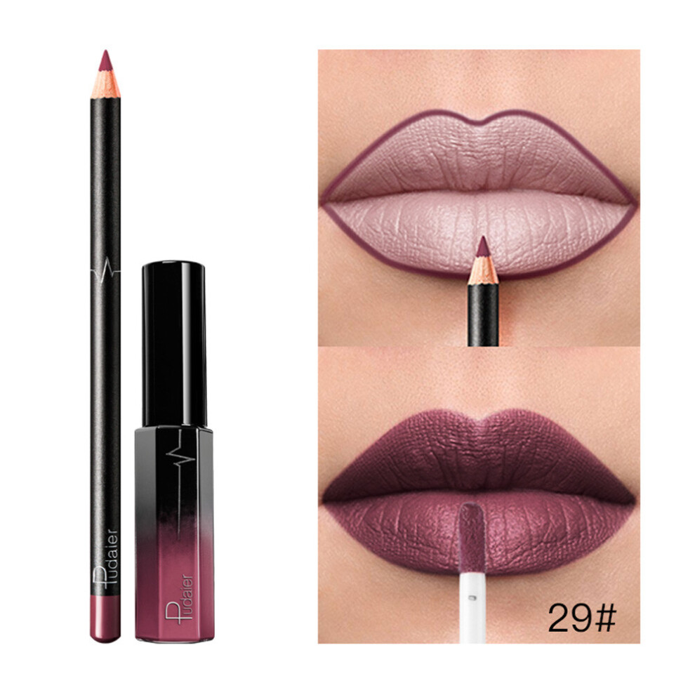 (Multicolor) Long Lasting Lipstick Matte Liquid Gloss Lip Liner Cosmetics Set