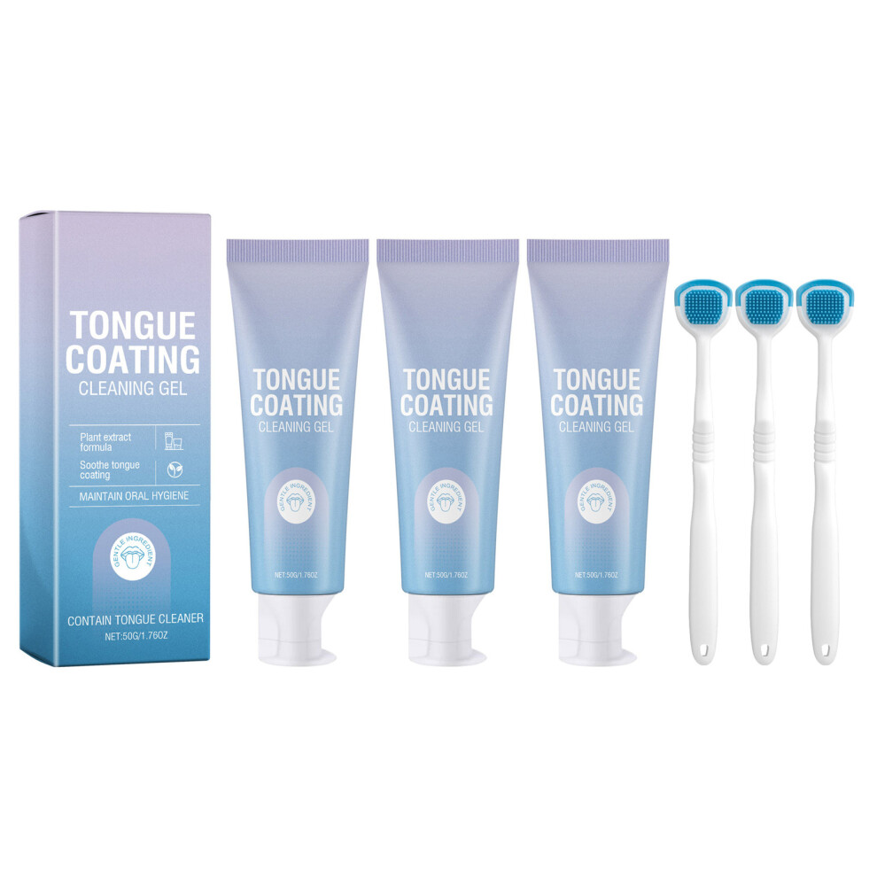 White (B) Tongue Gel With Tongue Scraper Tongue Cleaning Gel Set Easy To Use Hairy Tongue Removal Kit Tongue Cleaning Gel With Cleaner Brush