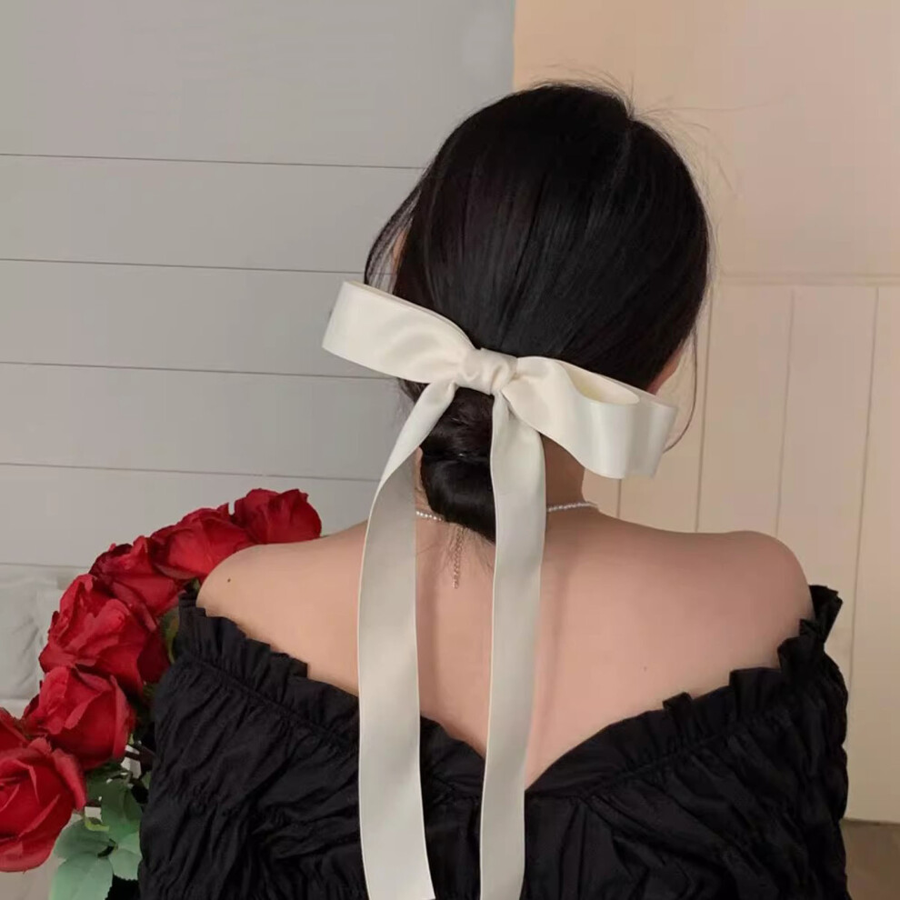 (White) Hair Bow Hair Clips Christmas Bows Hair Clips For Women Cream Bow Bow For Hair Beige  Bow Clips Hair Ribbon Bow Clips Cute Hair Accessories