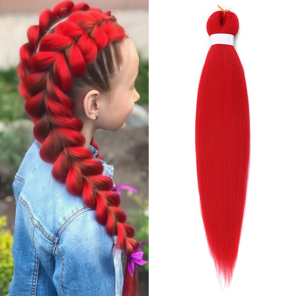 (Red) 26in Flame-Retardant Braid  Pre-Stretched Synthetic Hair For DIY BRAID Hair   Festival Looks 90 G