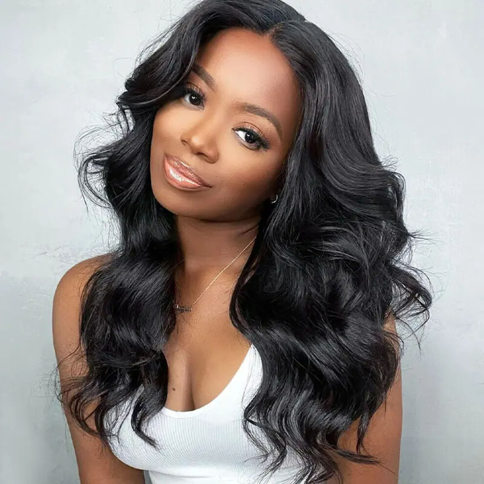 Unisex Black (Black) Front Lace Wigs Hair Pre Plucked Wigs Hair Glueless Wigs Human Hair For Women Brazilian Wig