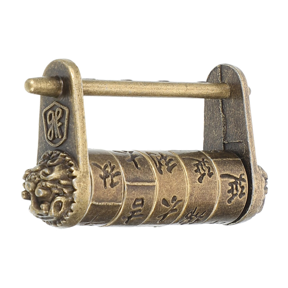 Antique Chinese Characters Padlock, Code Padlock, Vintage Security Lock, Metal Body, Brass Finish 9016109441348