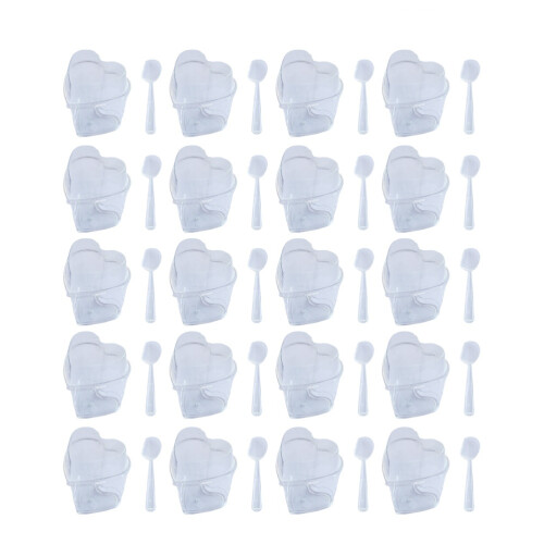 20 Sets 150 Ml Pudding Cup Kunststoff Herzform Mit Löffel Und Deckel 2