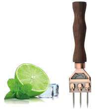 Ice Pick 3-Prong Stainless Steel With Wooden Handle, 7.09 Inch Skull Pattern Ice Chipper, Ice Bar Tools, Bronze Finish