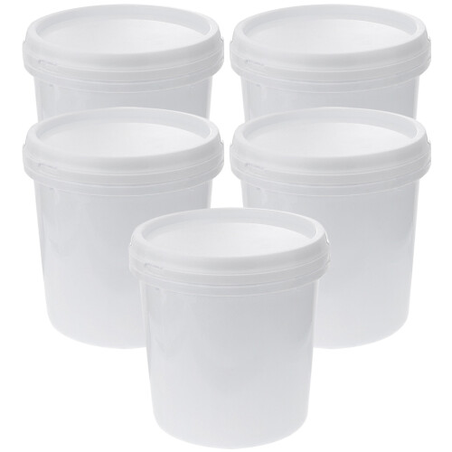 5St Wit Plastic Emmer Met Deksel, Draagbare Water- En Opslagemmer
