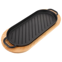 1 Set Gusseisen Steakplatte Mit Holzunterlage