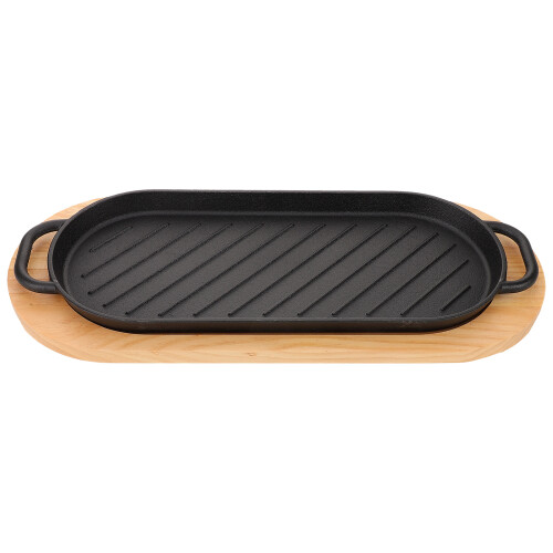 1 Set Gusseisen Steakplatte Mit Holzunterlage 2
