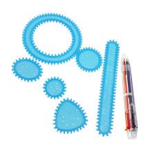 7-delig tekenjabloon met liniaal voor kinderen, school, himmelblauw