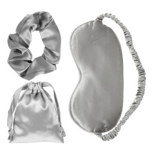 Seidenschlaftmaske Set Grau Augenschutz Mit Haargummis Für Reisen