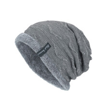 Herren Winterstrickmütze Schlumpf Warm Dicke Plüschkrempe Grau