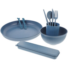 1 satz besteck mit etui, messer, gabel, löffel, tasse, schale, teller