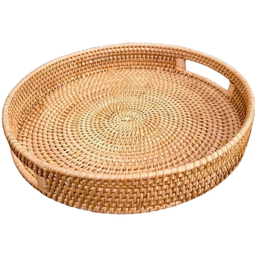 geflochtene Rattan Servierplatte mit Griffen, Obstkorb, rustikal