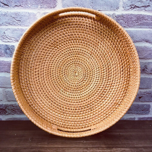 geflochtene Rattan Servierplatte mit Griffen, Obstkorb, rustikal 2