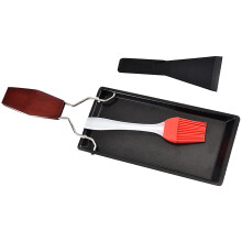 1 satz, 3-teilig, comal-grillpfanne mit holzgriff, schwarz