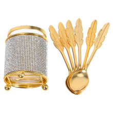 kaffeelöffel set mit halter, zinklegierung gold, strass glasboden