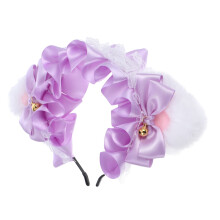 Violet Plush Cat Ear Headband Party Headdress for Women and Kids