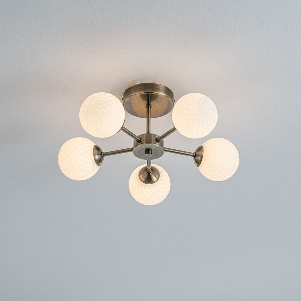 Pagazzi Light Lior 5- Antique Brass Semi-Flush Ceiling