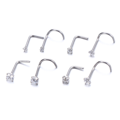 8 Stück Edelstahl Nasenstecker Mit Strassverzierung
