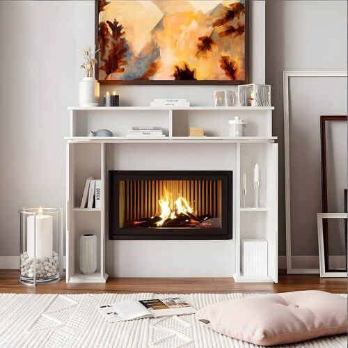Gr8 Home Wooden White Fireplace Surround Storage Cabinet