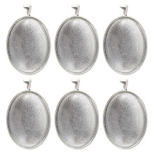 kit 6 peças 30x40 mm para pingente oval com base, e corrente prata
