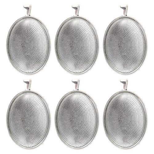 kit 6 peças 30x40 mm para pingente oval com base, e corrente prata