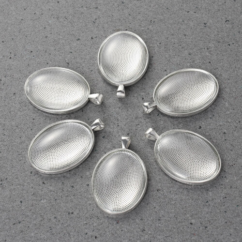 kit 6 peças 30x40 mm para pingente oval com base, e corrente prata 2