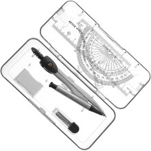 kit compasso desenho com transferidor, divisor, régua, e borracha