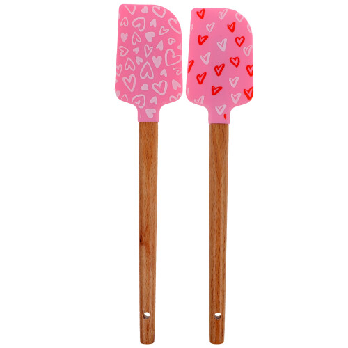2 unidades espátulas silicone para bolo com madeira 2