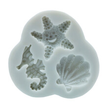 1St 3D Silikon Kuchenform Meerestier Seestern Muscheln Grau