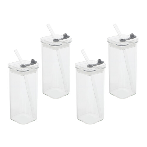 4-teiliges Glasbecher-Set 350 ml mit Deckel