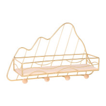1Stk Multifunktionales Wandregal Mit Haken Aus Goldenem Eisen Und Holz