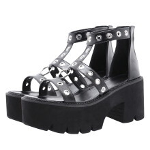 1 paar offene metallring-hohlschnitt-sandalen mit hohem absatz
