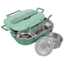 1 Set Rvs Lunchbox 1500 Ml Met 4 Vakken Lekvrij Inclusief Soepkom