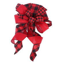 Christmas Treetop Bowknot Decor Red Black Plaid Bow Ribbon Ornament Tree Topper Adornment For Christmas Trees
