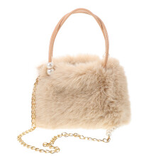kunstpelz-handtasche für damen mit perlenkette, beige, große kapazität