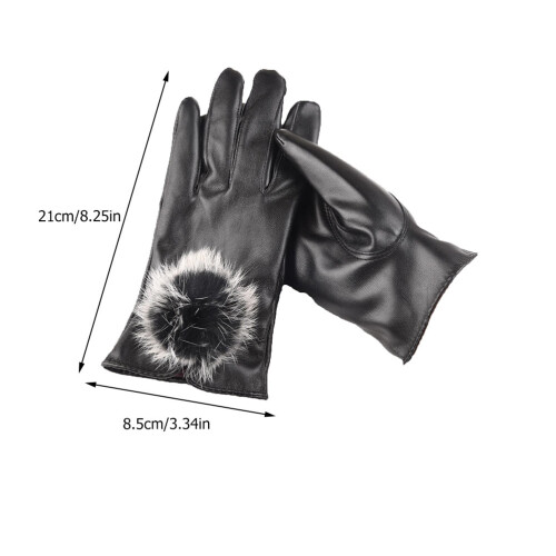 1 Paar Damenhandschuhe PU Mit Fellkugel Touchscreen 1