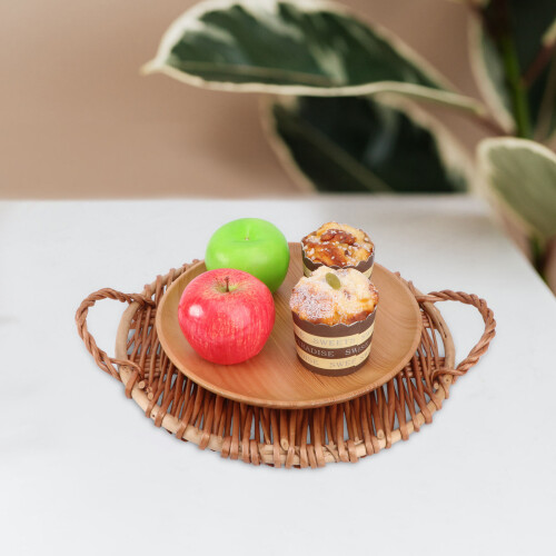 1Pc Premium Willow Food Storage Tray Brown Home Tableware 2