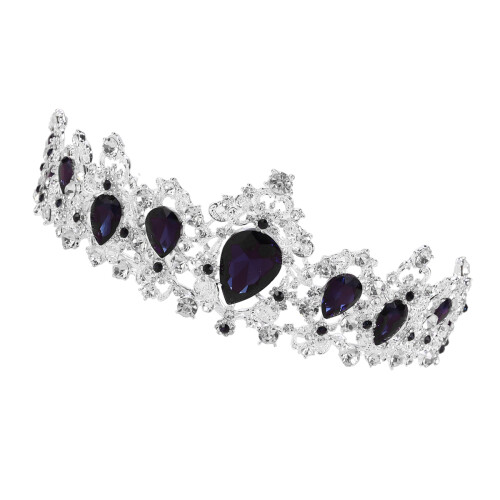Baroque Vintage Kroon Legering Tiara Bruiloft Donkerblauw