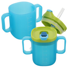 2 tazas antidesbordamiento 250 ml con pajilla y , azul