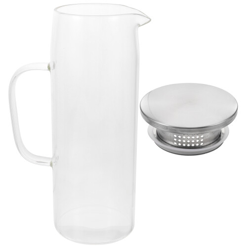 glaskaraffe für saft und wasser mit filterdeckel aus klarglas