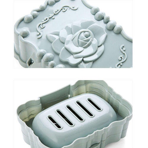 seifenschale rose mit deckel und ablaufgitter, - 1