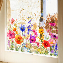 Window Stickers Stained Glass For Glass Windows Garden Flower Clings Spring Summer Wildflower Grass Decals Static Clings