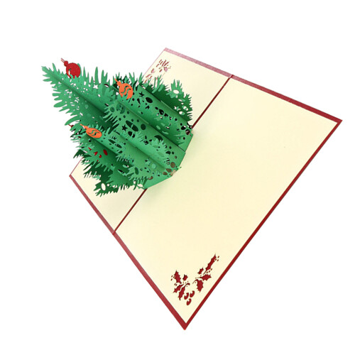 Kerstboomkaarten handgemaakt met envelop, gesneden design 2