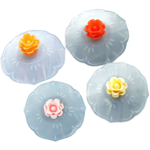 4 tampas silicone p. c/ design rosa, à de vazamentos