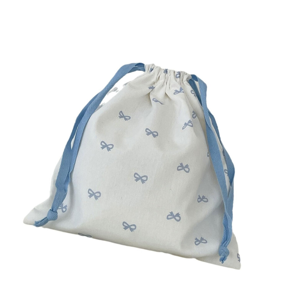 Blue Small Gift Pouches Drawstring Cosmetic Bag Canvas Makeup Pouch Size S Portable