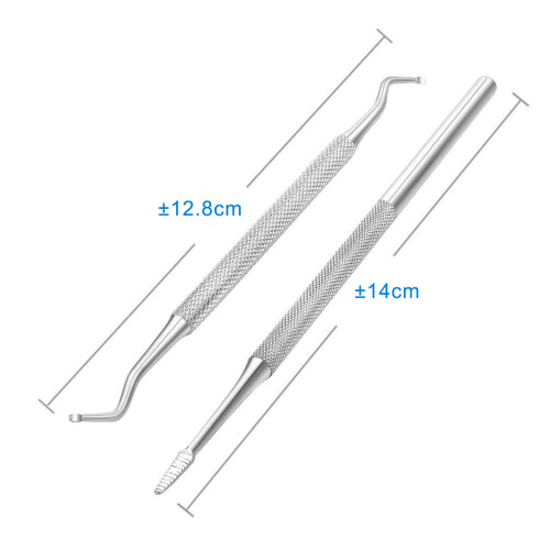 2 . herramienta doble punta inoxidable para cutículas y 2