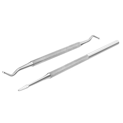 2 . herramienta doble punta inoxidable para cutículas y 1