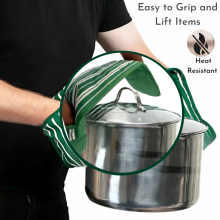 Striped Cotton Oven Mitts - Heat Resistant Gloves