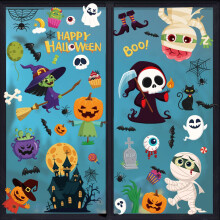 Window Stickers 9 Sheets - Reusable Double-Sided Halloween Cartoon Window Clings Monster Witch For Kids